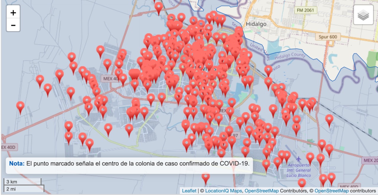 Mapa de contagios en Reynosa